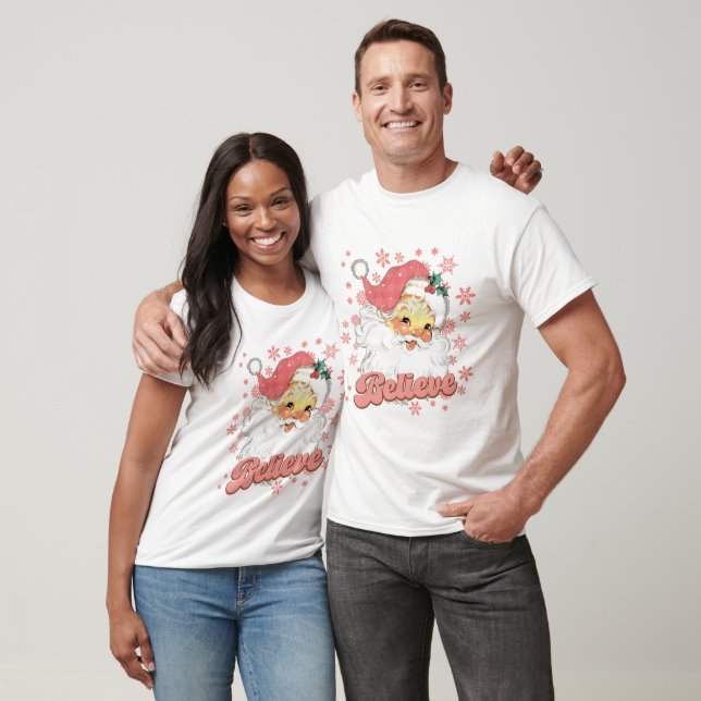Santa Claus Believe Pink Christmas T-Shirt (Unisex)
