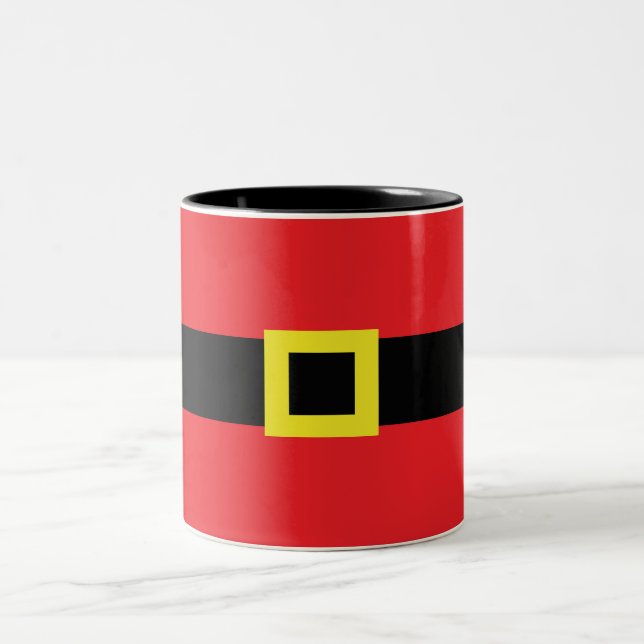 Santa Claus' Belly with Belt Buckle Christmas Red Two-Tone Coffee Mug (Center)