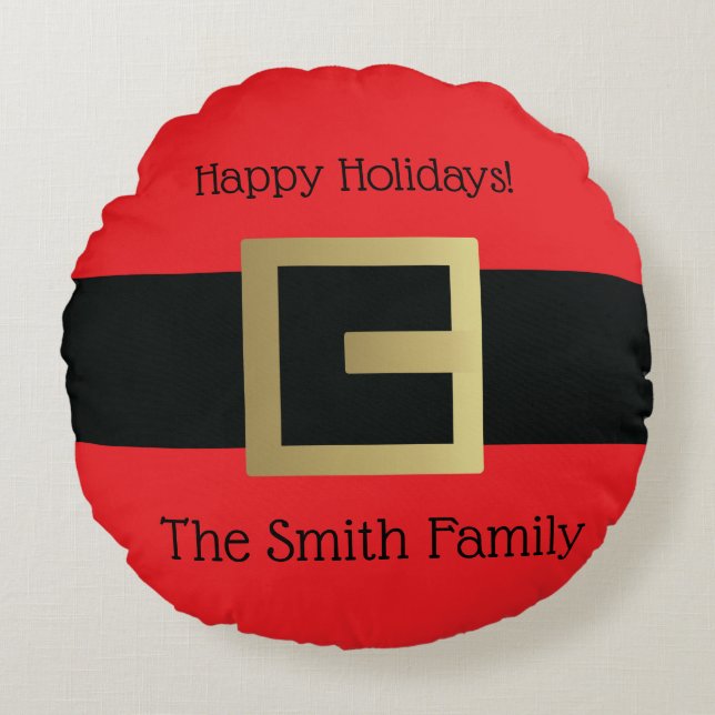 Santa Claus Belt Christmas Holiday Round Cushion (Front)