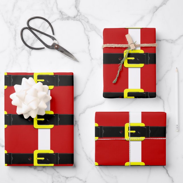 Santa Claus Belt Red Yellow And White Wrapping Paper Sheet (Front)