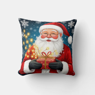 Santa Claus Beside Christmas Tree And Gifts Cushion