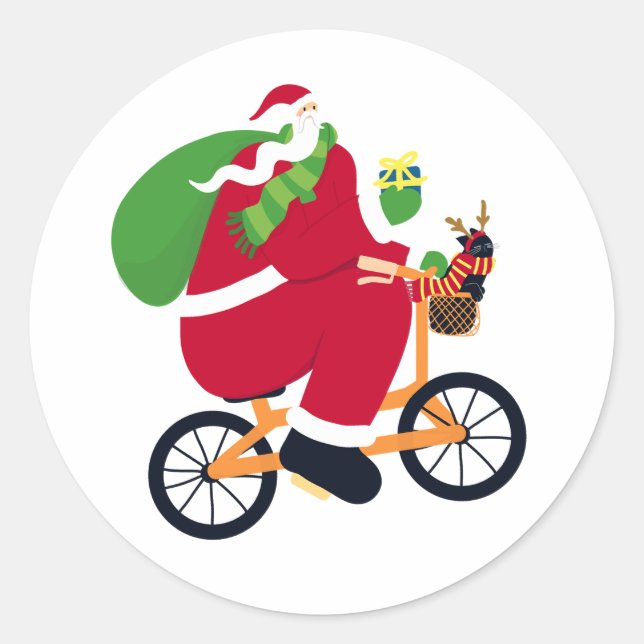 Santa Claus bike  Classic Round Sticker (Front)