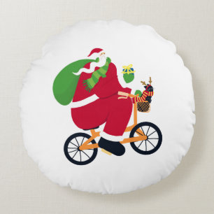 Santa Claus bike Round Cushion