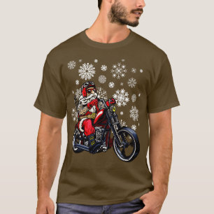 Santa Claus Biker Motorcycle Snowflakes Christmas T-Shirt
