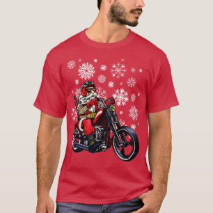 Santa Claus Biker Motorcycle Snowflakes Christmas T-Shirt