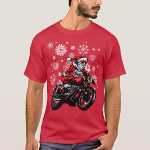 Santa Claus Biker Motorcycle Snowflakes Christmas  T-Shirt