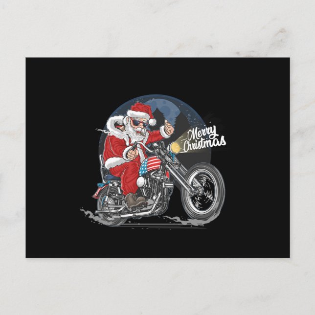 Santa Claus Biker US Flag Motorcycle Christmas Gif Postcard (Front)