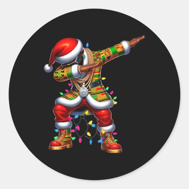 Santa Claus Black African American Xmas Pyjamas 0  Classic Round Sticker (Front)