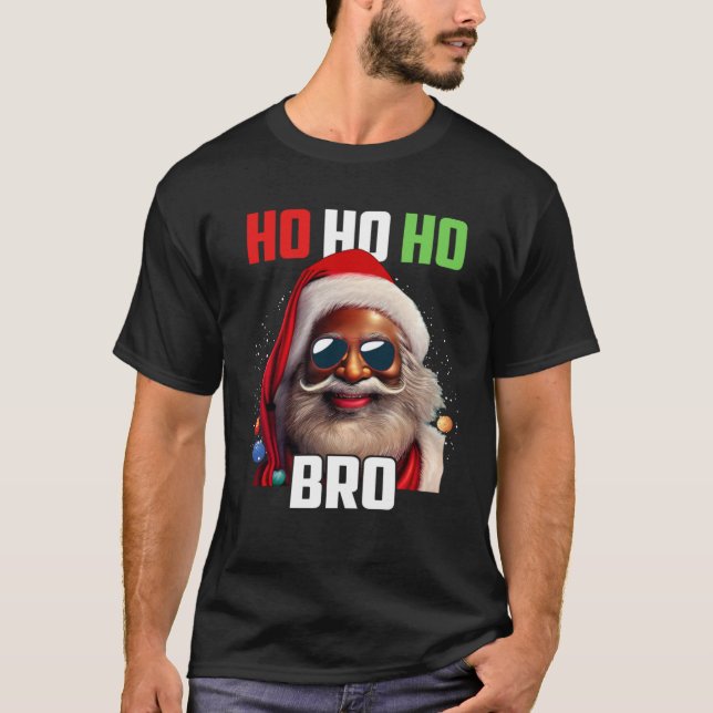 Santa Claus Black Afro African American Ho Ho Ho C T-Shirt (Front)