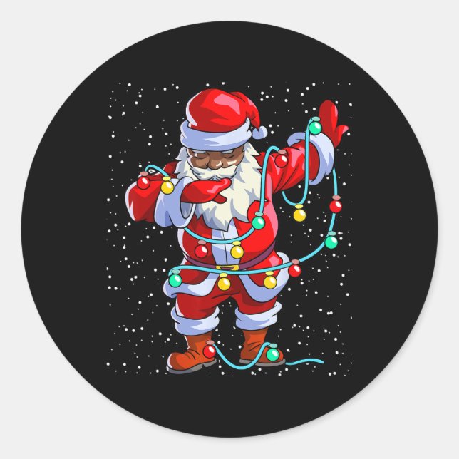 Santa Claus Black Christmas Afro African American  Classic Round Sticker (Front)