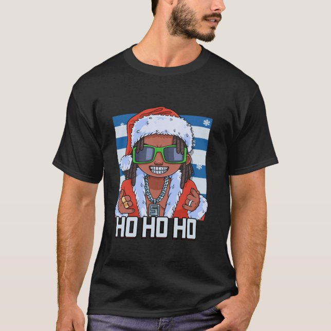Santa Claus Black Xmas Hip Hop Ho Ho Ho Funny Chri T-Shirt (Front)