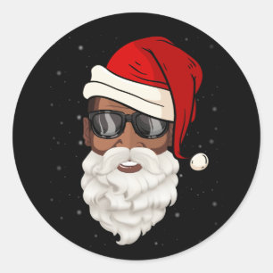 Santa Claus Black Xmas Santa Afro African American Classic Round Sticker
