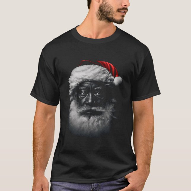 Santa Claus Black Xmas Santa Afro African American T-Shirt (Front)
