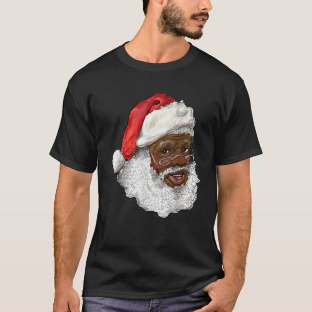 Santa Claus Black Xmas Santa Afro African American T-Shirt (Front)