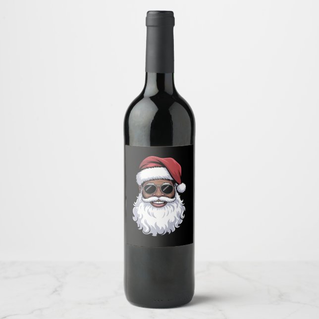 Santa Claus Black Xmas Santa Afro African American Wine Label (Front)