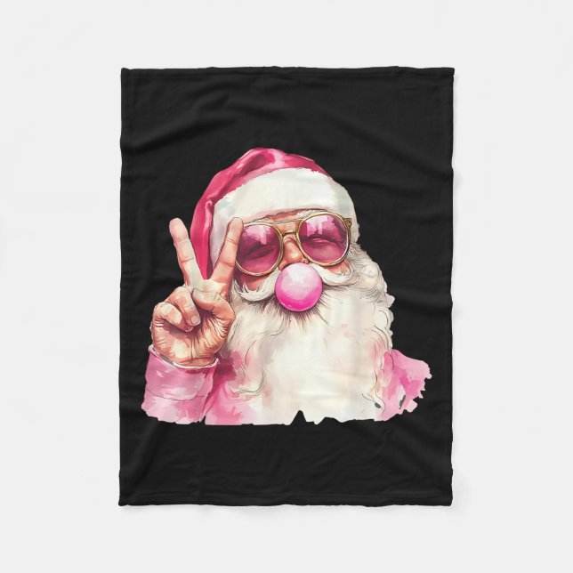 Santa Claus Blowing Bubble Gum Nk Sungles Christma Fleece Blanket (Front)