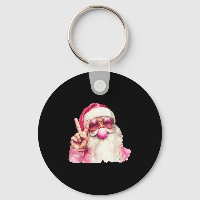 Santa Claus Blowing Bubble Gum Nk Sungles Christma Key Ring (Front)