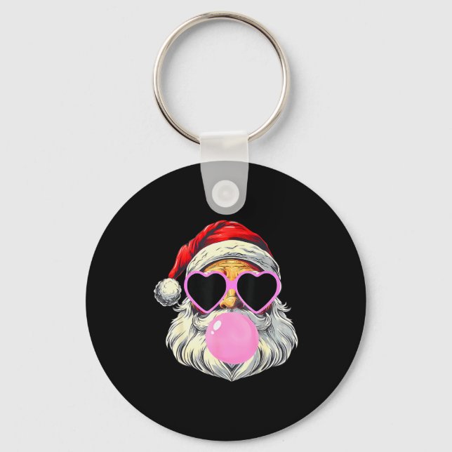 Santa Claus Blowing Bubble Gum Nk Sungles Christma Key Ring (Front)