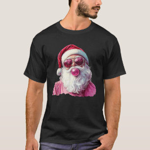 Santa Claus Blowing Bubble Gum Pink Sunglasses Chr T-Shirt