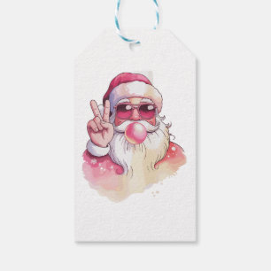 Santa Claus Blowing Bubble Gum Pink Sunglasses Gift Tags