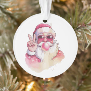 Santa Claus Blowing Bubble Gum Pink Sunglasses  Ornament