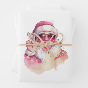 Santa Claus Blowing Bubble Gum Pink Sunglasses Wrapping Paper Sheet