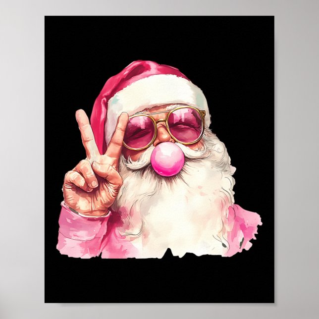 Santa Claus Blowing Bubble Gum Pink Sungles Christ Poster (Front)
