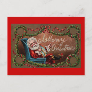Santa Claus Blowing Merry Christmas Smoke! Holiday Postcard