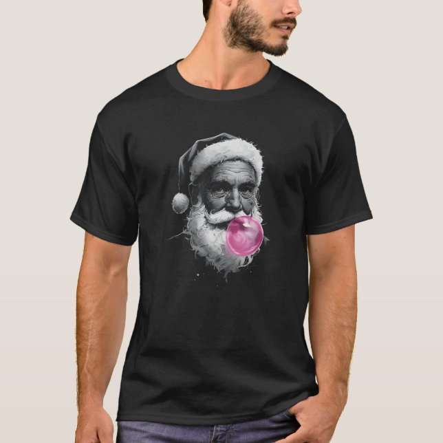 Santa Claus Blowing Pink Bubble Gum Bubble Funny C T-Shirt (Front)