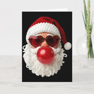 Santa Claus Blowing Yarn Crochet Bubble Gum Heart  Card