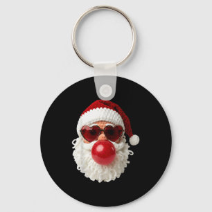 Santa Claus Blowing Yarn Crochet Bubble Gum Heart  Key Ring