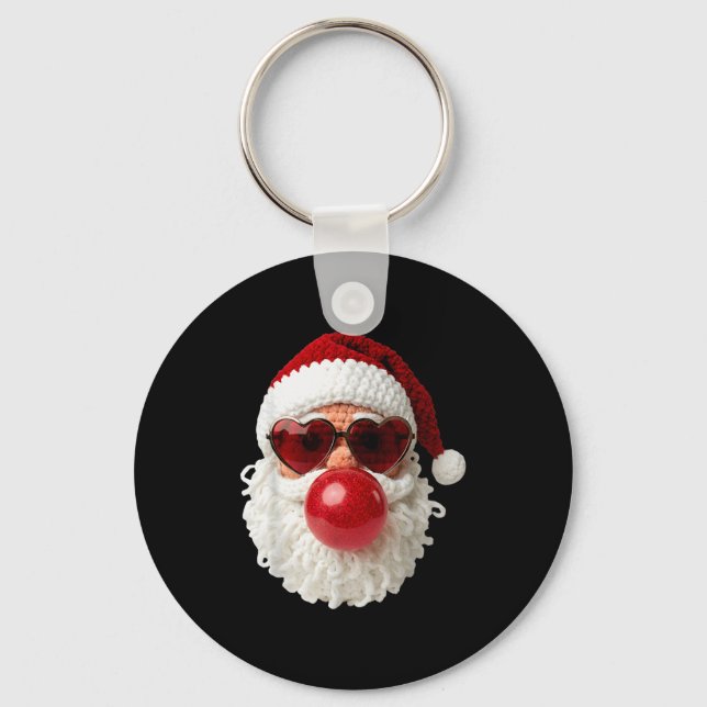 Santa Claus Blowing Yarn Crochet Bubble Gum Heart  Key Ring (Front)