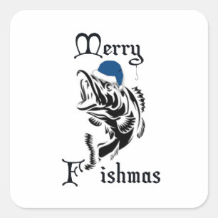 Santa Claus Blue Fishmas Fishing Fish xmas Square Sticker