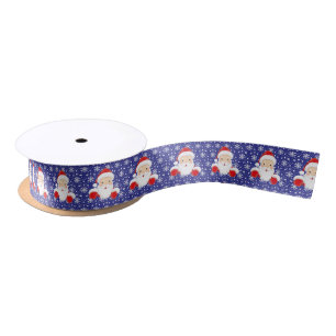 Santa Claus Blue Snowflakes Christmas  Satin Ribbon