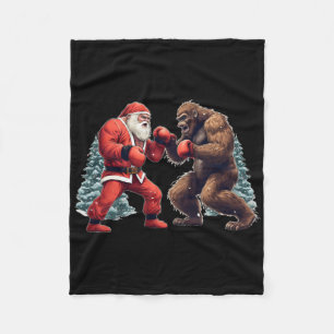 Santa Claus Boxing Bigfoot Sasquatch Christmas Fleece Blanket