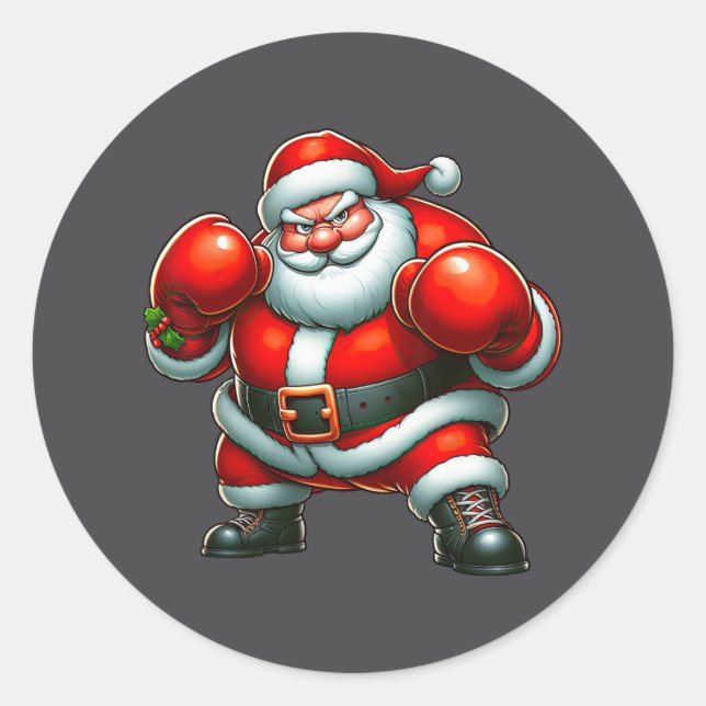 Santa Claus Boxing Player Boxer Merry Christmas Xm Classic Round Sticker (Front)