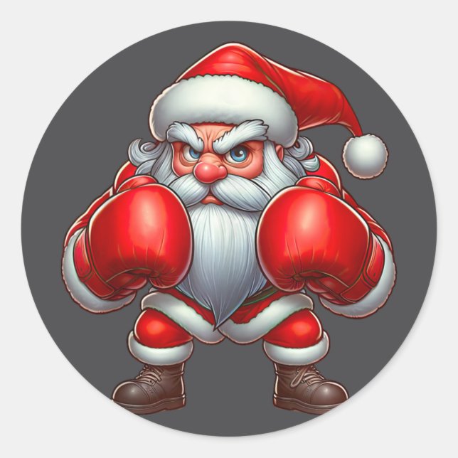 Santa Claus Boxing Player Boxer Merry Christmas Xm Classic Round Sticker (Front)