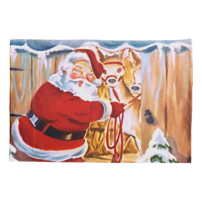 Santa Claus brings his reindeers Pillowcase (Back)