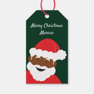 Santa Claus Brown Skin Name Merry Christmas Gift Tags