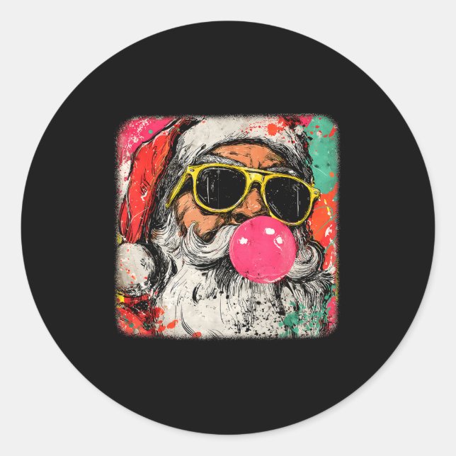 Santa Claus Bubble Gum Merry Xmas Painting Men Wom Classic Round Sticker (Front)