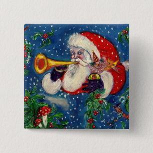 SANTA CLAUS  BUGLER Musical Christmas Night 15 Cm Square Badge