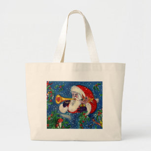 SANTA CLAUS BUGLER Musical Christmas Night Large Tote Bag