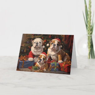 Santa Claus Bulldogs Christmas greeting card