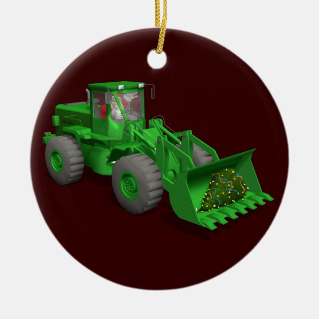 Santa Claus Bulldozer Operator Ceramic Tree Decoration (Front)
