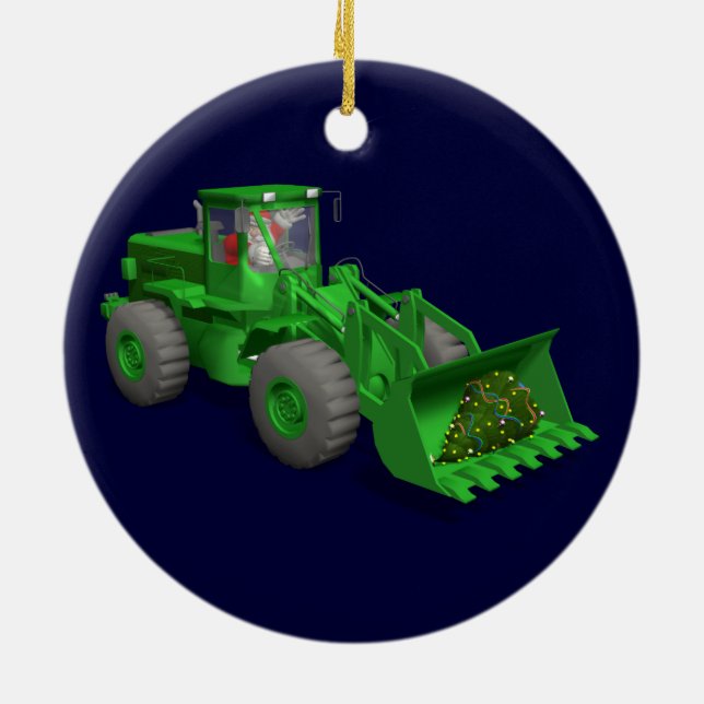 Santa Claus Bulldozer Operator Ceramic Tree Decoration (Back)