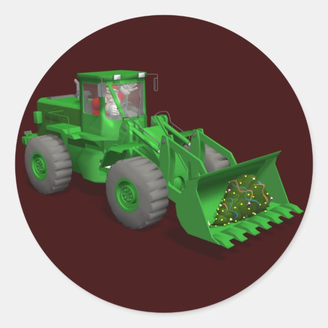 Santa Claus Bulldozer Operator Classic Round Sticker (Front)