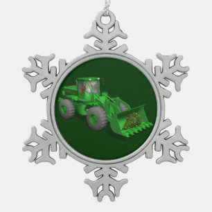 Santa Claus Bulldozer Operator Snowflake Pewter Christmas Ornament