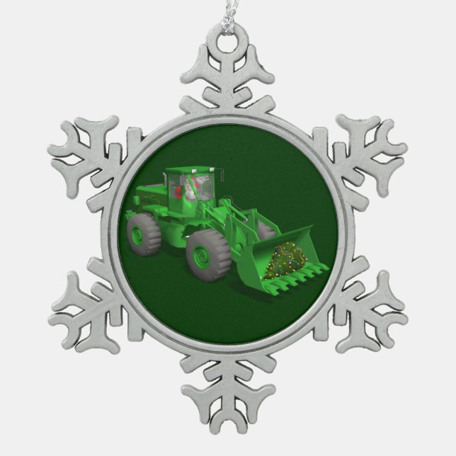 Santa Claus Bulldozer Operator Snowflake Pewter Christmas Ornament (Front)