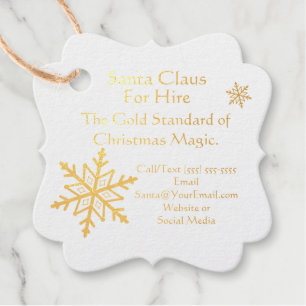 Santa Claus Business Card Print Gold  Favour Tags