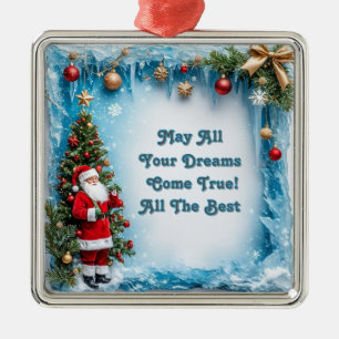 Santa Claus by a Festive Christmas Tree Metal Tree Decoration